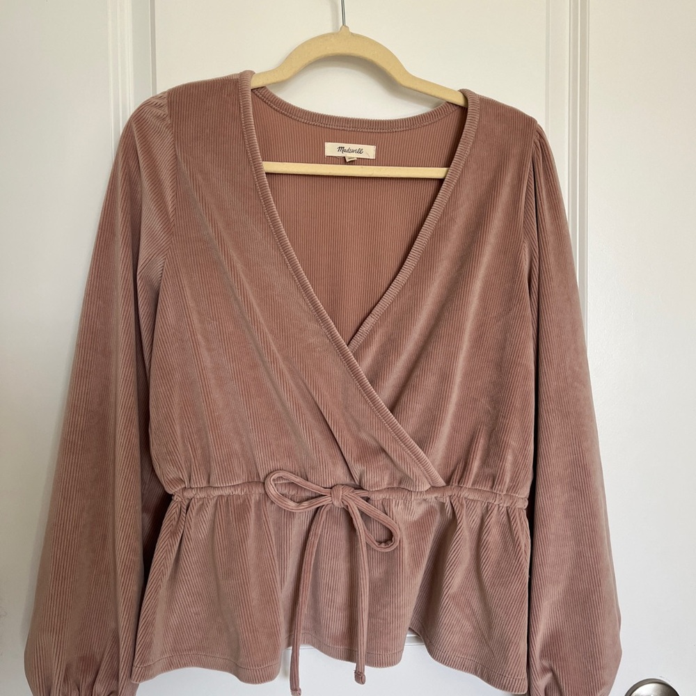 Madewell Dusty Rose Corduroy Wrap Tie-Waist Blouse